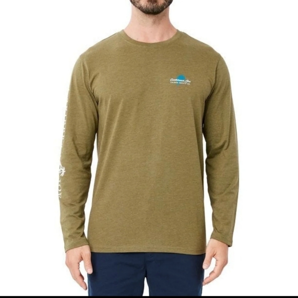 CARIBBEAN JOE HOOK LIME & DRINK LONG SLEEVE T-SHIRT LG Khaki Green BNWT 1 LEFT